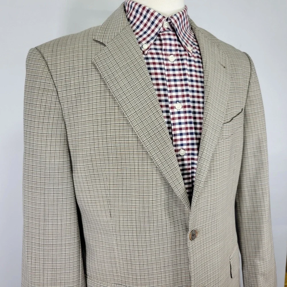Joseph Abboud Men's‎ Sport Coat Blazer Two Button Beige Plaid Silk Wool 42S